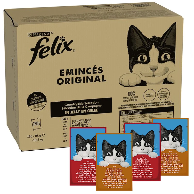 Purina FELIX Katzenfutter Nassfutter Huhn & Rind in Gelee 120 x 85g - Bild 1 von 4