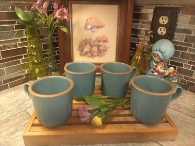 Juego de 4 tazas de café Noritake STONEWARE acabado esmalte brillante azul claro - Nuevas Foto 1 de 4