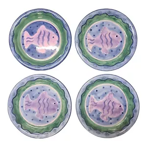 Set Of 4 Hausenware Dinner Plates 10” Hand-painted Fish design - Picture 1 of 10
