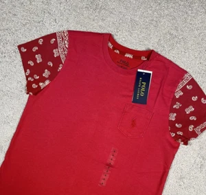 Polo Ralph Lauren T-Shirt Damen Small Bandana Paisley Print Western Velours Rot - Bild 1 von 12