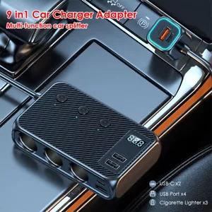 3 Way Car Cigarette Lighter Socket Splitter USB C Fast Charger Power Adapter QC - Picture 1 of 11