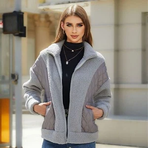 Mujeres Cálido Abrigo para Nieve Manga Larga Lindo Bolsillos con Cremallera Completa Solapa Vellón Prendas Exteriores - Imagen 1 de 11