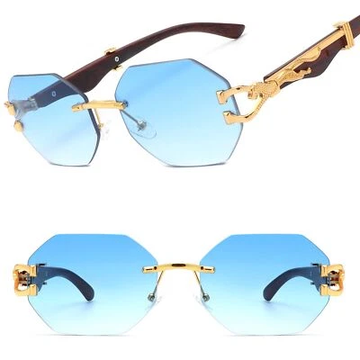 Gafas de sol Look Rich Swag Hip Hop Rapero llamativas detalles dorados lentes azules Foto 1 de 3