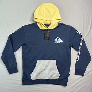 Quicksilver Sweatshirt Youth Large 14 Blue Yellow Color Block Graphic Hoodie NWT - Picture 1 of 16