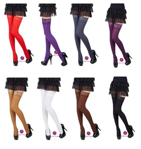 NEW Lace Top 40 Denier Sheer Hold-Ups Stockings - 8 Various Colours- Sizes S-XL - Picture 1 of 10