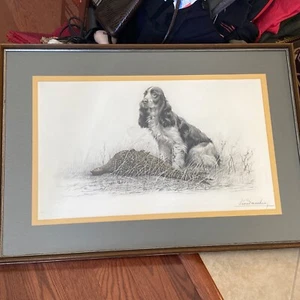 Leon Manchin Spaniel Dog Hunting Pheasant Framed and Matted - Picture 1 of 10