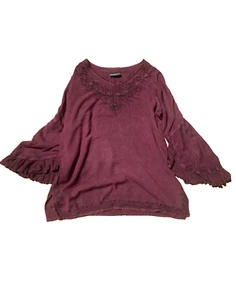 Vintage Indian Gypsy Boho Fairy Goth Purple Embroidered Tunic Top - Size L - Picture 1 of 10