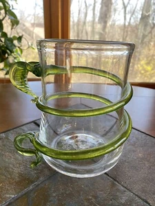 Vintage Vase Hand Blown Art Glass Applied Coil & Handle Signed - Picture 1 of 12