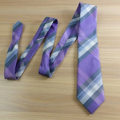 Designer Neck Tie Men Purple Plaid Tartan Scottish Classic KENNETH COLE REACTION - Image 1 of 4