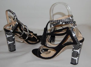 38/8❤️Chelsea Paris Leather zebra GLADIATOR Knee High Heels Sandals BOOTS ITALY - Picture 1 of 9