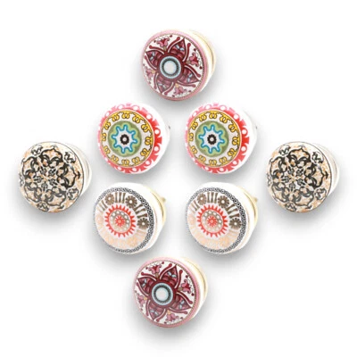 Ceramic Cabinet Knobs 8 Set Mandala Design Cupboard Drawer Door Pull Handle Pack - Image 1 of 4