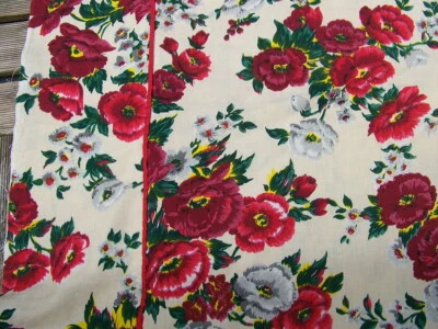 ANCIEN COUPON DE TISSU  FLEURI  FOND BEIGE ECRU  - TM 95 - Photo 1/4