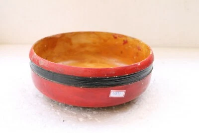 Antiguo cuenco de mendicidad de limosna de comida santa monje jainista pintado de madera NH4891 Foto 1 de 4