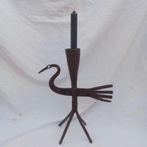 Antique Hand Forged Iron Candlestick Bird - Picture 1 of 20