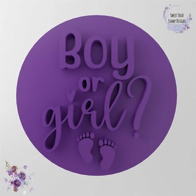 SWEET TREAT STAMPS Boy or Girl Cookie Cupcake Fondant Icing Embosser Stamp Gender Reveal Baby Showe