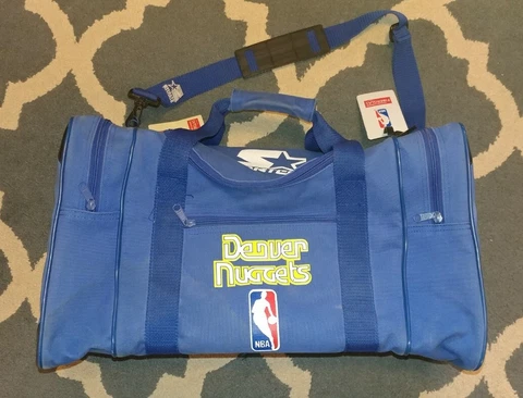 Vtg 90s Starter Denver Nuggets Rainbow Skyline Logo Duffle Gym Bag Owens Corning Cover