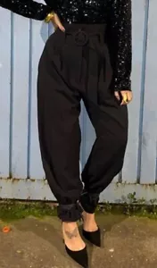 NEW ZARA Black Navy Wide Leg Trousers Striped Palazzo Pant size XS #2471k - Picture 1 of 10