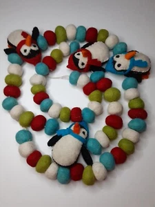 4.5" Penguin Pom Poms Handmade Thick Wool Felt 6FT Christmas Tree Mantle Garland - Picture 1 of 7