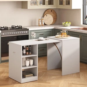 Kitchen Dining Table L-Shape for 4 People 58x22x29.1in Home Wood Folding Desk - Picture 1 of 13