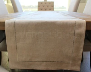 16" Hohlsaum Tischläufer - 100% Leinen - Natur - 72" 90" 120" Stickerei - Bild 1 von 4