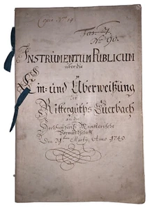 MANUSCRIPT, 1740, KNIGHT'S ESTATE, EURERBACH, WURZBURG TO VON MUNSTER, FOLIO - Picture 1 of 12