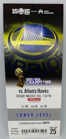 2015-16 Golden State Warriors MINT FULL SEASON TICKET Win #54 73 Win Season RARE Cover