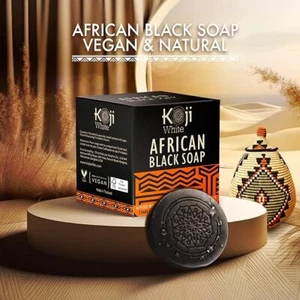Koji White African Black Soap Bar Skin Brightening Reduces Dullness Uneven Tone✅ - Picture 1 of 7