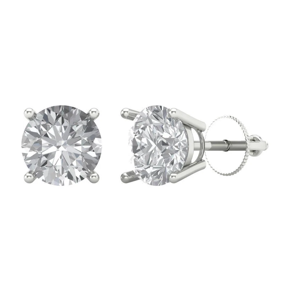3 ct Round Cut Solitaire Stud Designer everyday Earrings 14k White gold - Image 1 of 4