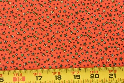 На 1/2 ярда, винтажный, зеленый на оранжевом абстрактный хлопок, Fabri-Quilt/Robertson, P6547 - Изображение 1 из 4