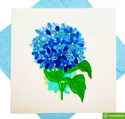 Tarjeta de felicitación para ramo de hortensia - Arte hecho a mano dedicado único Foto 1 de 4
