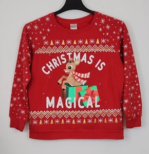 Rulolph Christmas Sweatshirt Junior Womens Size L 11-13 Red Long Sleeve - Picture 1 of 7