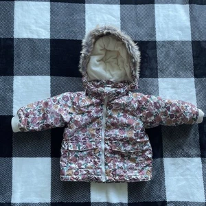H&M Coat Jacket 12M Pink Floral Flowers Girls Youth Detachable Hood Full Zip - Picture 1 of 13