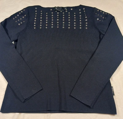 Harley Davidson женщин черный с заклепками длинным рукавом Топ XL вискоза нейлона мотоциклиста готики - Изображение 1 из 4