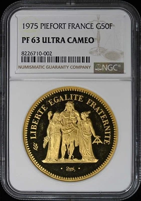 1975 PIEFORT FRANCE KM-P537 GOLD 50F NGC PR63DCAM 3 oz AGW - Image 1 of 2