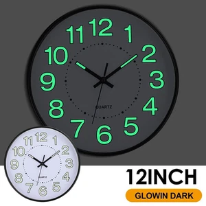 12" Luminous Wall Clock Silent Quartz Home Clock Illuminated Night Light Digital - Picture 1 of 5