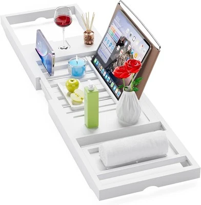 Yirilan Foldable Bathtub Caddy, Expandable Bath Caddy Tray, Unique White-new  - Image 1 of 4