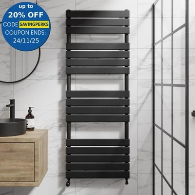 DuraTherm Flat Panel Heated Towel Rail Matt Black - 1600 x 600mm