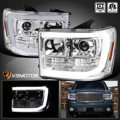 Fits 2007-2013 GMC Sierra 1500 2500HD 3500HD LED Strip Tube Projector Headlights - Image 1 of 4