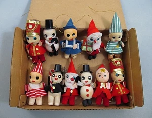 Vtg Sears Japan Styrofoam Flocked Christmas Figure Ornaments SET OF 11 FIGURES - Picture 1 of 7