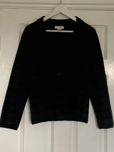 KENAR Black Grey 100% Merino Wool Short Jacket Smart Cardigan Size L - Picture 1 of 6