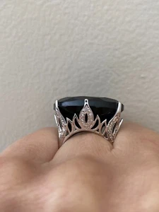 Gorgeous Genuine Oval Onyx & 34 Diamond Large Statement 925 Silver Ring Size 7 - Picture 1 of 10