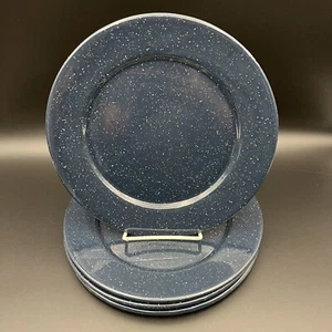 Modern Mexico 9 1/2” Graniteware 4pc set Dinner plates speckled Navy Blue - Picture 1 of 9
