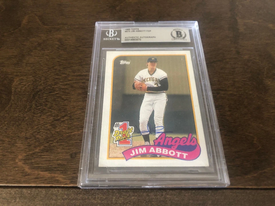 1989 TOPPS JIM ABBOTT AUTOGRAPHED CARD ANGELS BECKETT AUTHENTIC - Image 1 of 1