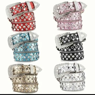 Cinturón Adornado con Calavera Vibrante - Ajustable, Tachonado, Cuero PU Brillo, Hip-Ho Foto 1 de 4