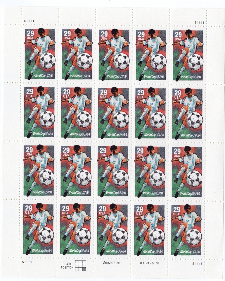 Scott #2834 World Cup Soccer 29c Sheet of 20 Stamps - MNH - Image 1 of 1