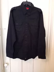 Massif Shirt Mens Large Black Button Down Long Sleeve Vented Officer Workwear - Picture 1 of 10