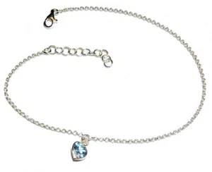 TOBILLERA PLATA de LEY y Circonita Aguamarina talla CORAZÓN y Estuche. Nueva - Bild 1 von 3