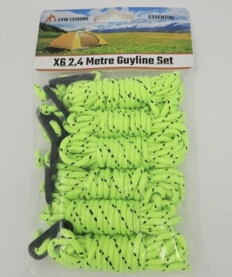 ESW LEISURE 🔥X6 Grün & Schwarz 2,4 Meter Abspannleine Seile Zelt Camping Seil Abspannleine Paracord