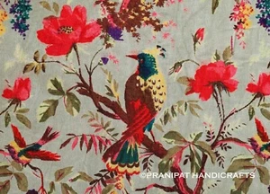 Indian Bird Print Velvet Hippie Upholstery Soft Gray Dress Making Fabric by Yard - Picture 1 of 3