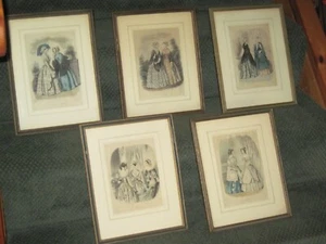 5 framed vintage FASHION PRINTS, engravings by W. S. Barnard, N.Y., Neale & Tate - Picture 1 of 14